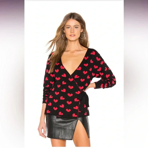 Revolve Lovers + Friends Loved Wrap Top Heart Sweater Small - Picture 1 of 10